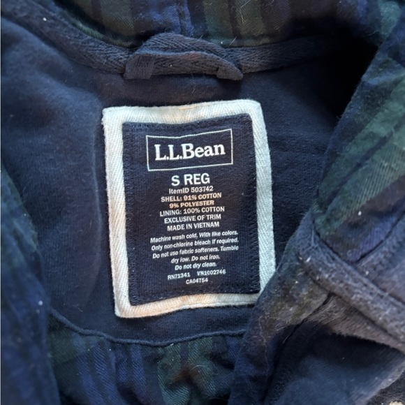 LLBean Men’s heavy weight cotton robe (no strap) - Small, Navy and green plaid - Picture 3 of 4